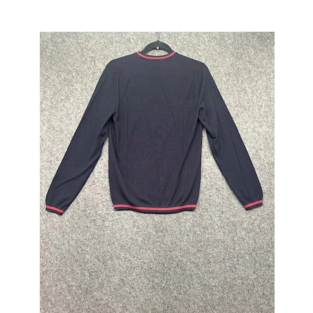 Neck, Sweater, Size S, Navy Blue, Red Trim, Cotton, Italy y NWT.